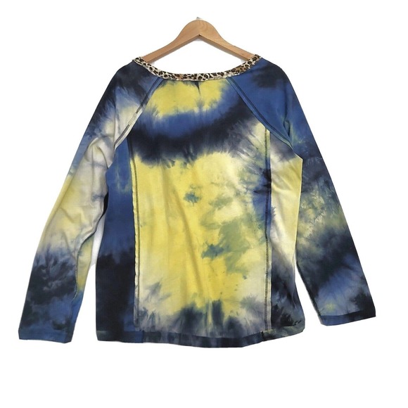 Umgee Tie Dye Mixed Print Long Sleeve Top Exposed Seam Tunic Blouse Plus Sz 1XL - Picture 2 of 12